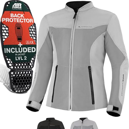 SHIMA OpenAir Motorrad Jacke Damen mit Protektoren AirForce Rückenprotektor Motorradjacke Sommer Mesh Belüftet Textiljacke Schutzjacken Protektorenjacke Luftige (Frauen, Grau, M)