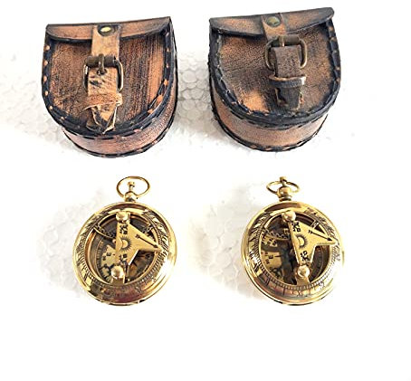 Sonnenuhr / Kompass mit Druckknopf in polierter Optik, 4,4 cm, poliertes Messing