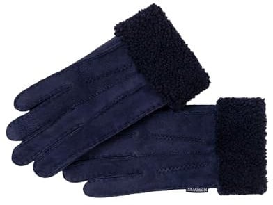Nordvek Damen Handschuhe aus Lammfell, mit umklappbarer Manschette, Veloursleder, Nr. 301 100, Marineblau, M/L