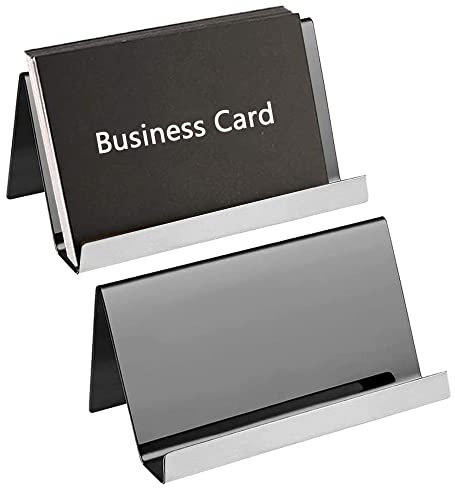 YANJINGHE Présentoirs de Carte Visite Support, 2 Pièces Supports de Cartes Visite, Métallique Rangement Cartes Visite, Acier Inoxydable Porte Carte Visite, pour Bureau, Réception d'Hôtel (Noir)