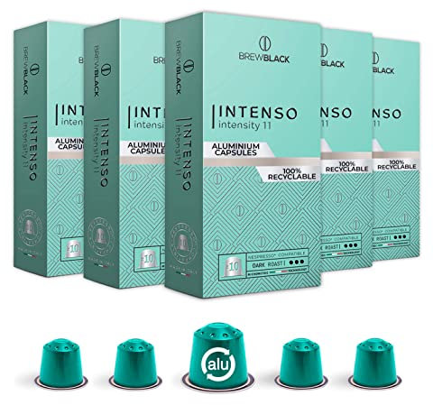 BrewBlack Intenso Coffee Capsules - 50 Aluminium Coffee Pods Compatible with Nespresso Original line, Dark Roast - Intensity 11/12, Made in Italy