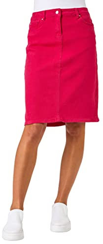 Roman Denim Skirt with Pockets for Women UK - Ladies Jean Skirts Cotton Stretch Mid Wash Fitted A Line Casual Smart Work Office Knee Length Flattering Slimming - Size 20 - Pink