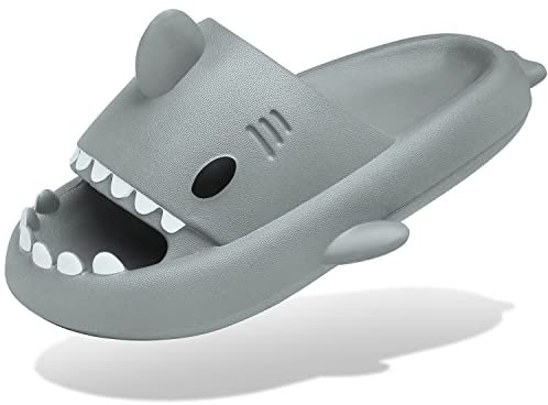 Unisex Hai Badelatschen Sommer Hausschuhe Badeschlappen rutschfeste Dusch Badeschuhe Strand Sandalen Damen Herren Cloud Shark Slides Slippers, Grau, 43/44 EU = Hersteller 44/45