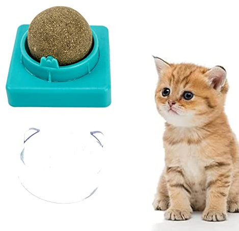 Palla di Erba Gatta Giocattolo, Palla Giocattolo all'erba Gatta, Palline di Catnip, Ruotabili Snack da Parete per Gatti, per Leccate di Gatti Commestibili Giocattoli da Masticare, Blu,1PC