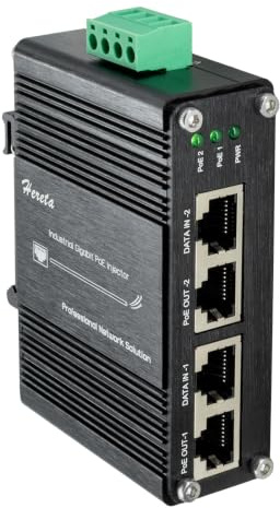 Gigabit PoE Injector, 10/100/1000 Mbps Industriale 2 Porte 30W Ethernet PoE Adattatore, IEEE 802.3af/at, Plug and Play, DIN-Rail / Montaggio a parete,12-48V CC