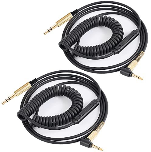FAAEAL Solo3 Coiled Audio Cable Replacement for Beats Studio3/Marshall Major3 Major4 Wireless Headsets,3.5mm in-line mic Volume Control Headphone Cord (8ft w/mic 2-Pack)