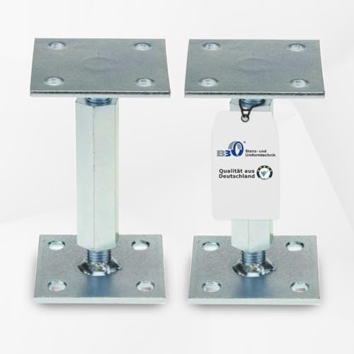 Pfostenträger höhenverstellbar (2 Stück) Boden/ Trägerplatte 100 x 100 x 5 mm Stützenfuß Stützfuß Bodenfuß Betonfuß mit Gewindemuffe verstellbar, Rechts-Linksgewinde
