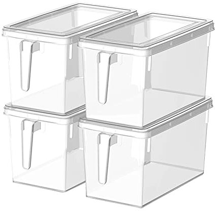 Cetomo Kühlschrank-Organizer, 6,5 l, mit Deckel, Kühlschrank-Organizer und Aufbewahrung, transparent, mit Griff und Deckel, 6 Stück