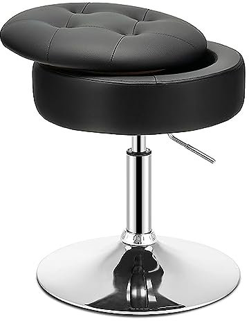 GOPLUS Schminkhocker drehbar, Ottomane mit Deckel, Drehhocker höhenverstellbar 51-56cm für Wohnzimmer & Schlafzimmer (Schwarz)