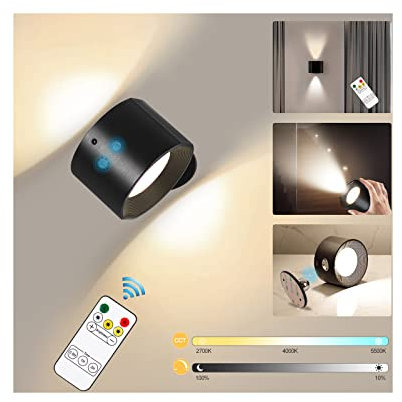 AKKU Wandleuchte Innen 2-in-1, LED Nachtlicht und Leselampe mit 3 Farbmodi, 360° drehbar, USB Aufladbar, Touch Control, Stufenlose Helligkeit Wandbeleuchtung für Schlafzimmer Flur