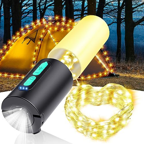 lumineuse de camping AUDLES,guirlande lumineuse de 33 m avec lanternes de camping (conception 4 en 1),lampes de camping avec chargeur 4000 mAh,7 modes d'éclairage, étanche IPX6
