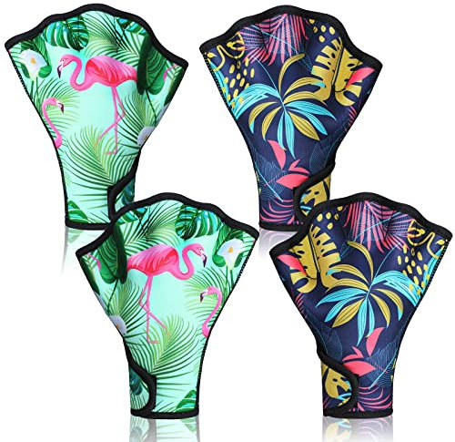 Honoson 2 Paar Schwimmhandschuhe Aquatic Fitness Wasser Widerstand Handschuhe Flamingo Monstera Neopren Handschuhe für Männer und Frauen Helfen Oberkörper Widerstand