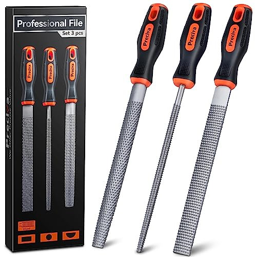Preciva Set di Lime per Legno - 3 Pezzi di Alta Qualità - Raspa Piatta, Mezza Raspa Rotonda e Raspa Rotonda - Strumenti di Lavoro per Legno e Plastica