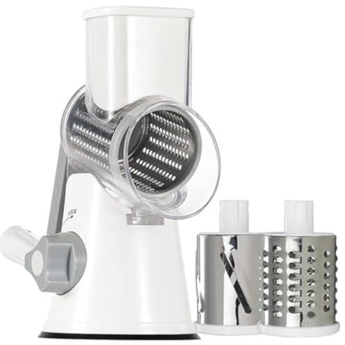 Manual Rotary Cheese Grater Round Vegetable Potato Carrot Mandoline Slicer Nuts Grinder With Cleaning Brush For Kitchen (white)
