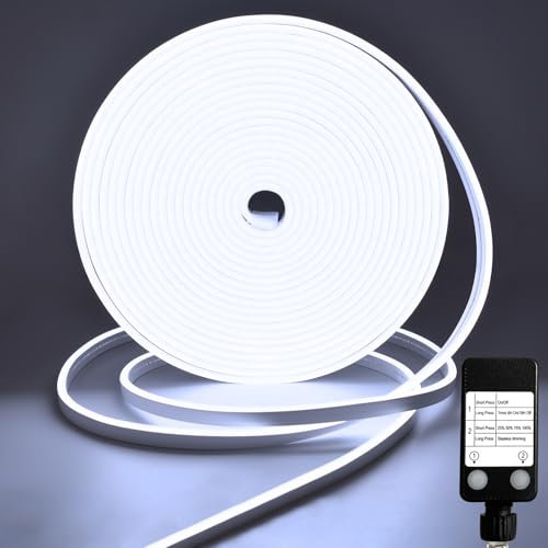 CCILAND LED Strip 10M, 24V Neon LED Streifen Dimmbar 6500k, Silikon DIY Flexibel Lichtband mit Timer Wasserdicht für Heim Küche Innen Außen Dekor (Weiß)