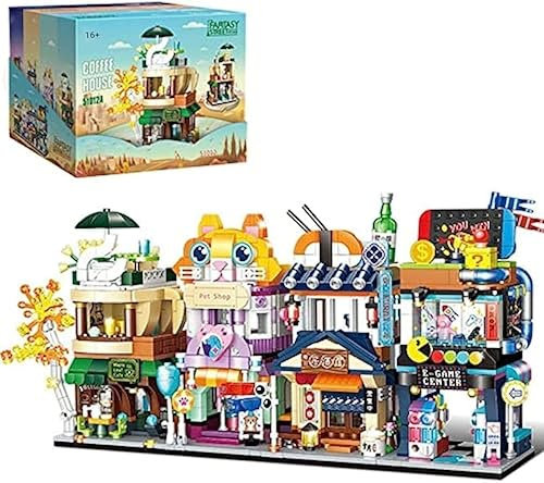 Haus Bausteine Bausatz, 1168 Klemmbausteine 4 in 1 Mini Street View Architektur Haus Bausteine Stadthaus Modell, MOC Modular Building Bausatz für Jugendliche Erwachsene Nicht Kompatibel mit Lgo