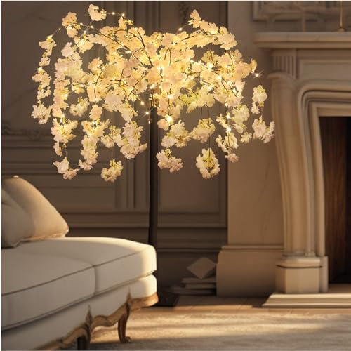 Skcoipsra Albero di ciliegio in fiore con 228 luci LED, alberi artificiali illuminati per decorazione interna, 8 modalità di illuminazione albero rosa con fiore finto per festa di nozze, Natale,