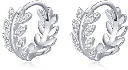 SLUYNZ Sterlingsilber CZ Leaf Creolen Ohrringe für Frauen Damen zierliche Olivenblatt Creolen Huggie (A-Silver)