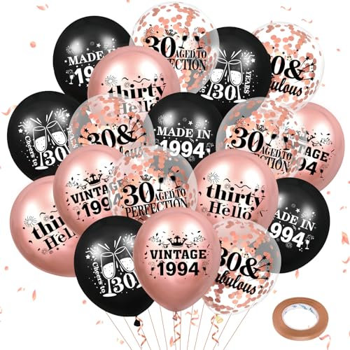 Luftballons 30. Geburtstag 18 Stück Roségold Schwarz 1994 Ballons 30. Party Dekorationen 12 Zoll Konfetti Latex Luftballons Geburtstag Party Deko für Frauen 30. Geburtstag Jubiläum Party
