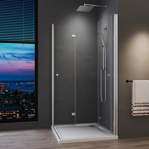 Duschkabine Eckeinstieg 75x120x185 cm Doppel Falttür 180º Duschabtrennung 75 x 120 cm aus 6 mm ESG-Glas Dusche Scharniertür,Ohne Duschwanne