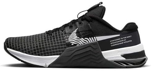 NIKE Metcon 8, scarpe da ginnastica da donna, alla moda, DO9327 (nero/grigio fumo scuro/grigio fumo/bianco 001), Nero Grigio Fumo Grigio Fumo Bianco, 38 EU