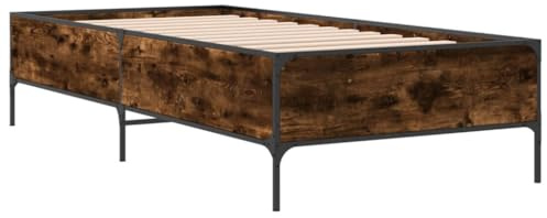 vidaXL Bettgestell, Bett mit Metallbeine, Bettrahmen mit Sperrholzlatten, Einzelbett für Schlafzimmer, Modern, Räuchereiche 75x190cm Holzwerkstoff Metall