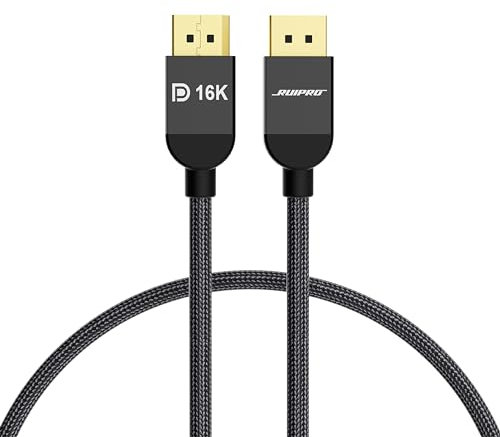 RUIPRO Cable Displayport 2.1, cable DP de 16K de 6 pies, soporta 80 Gbps, 16 K @ 60 Hz, 8K @ 120 Hz, 4 K a 240 Hz 165 Hz 144 Hz, HDR DSC 1.2a, compatible con tarjeta gráfica FreeSync/G-Sync 4090