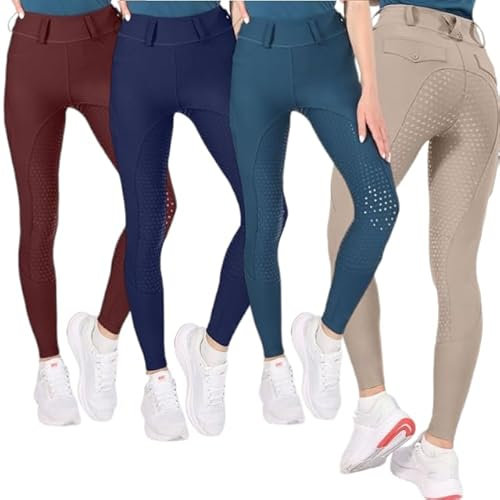 OR S-LINE Leggings da equitazione da donna, con inserto completo, per l'estate, con tasca per cellulare, pantaloni da equitazione, altamente elastici, beige., 44-46