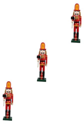 PRETYZOOM 3St Nussknacker Feiertags- - Nussbaum-Soldat-Ornament Weihnachtsdeko feuerwehrmann Feuerwehrmann Statue ästhetisches Küchendekor kleine weihnachtsfiguren Holz rot