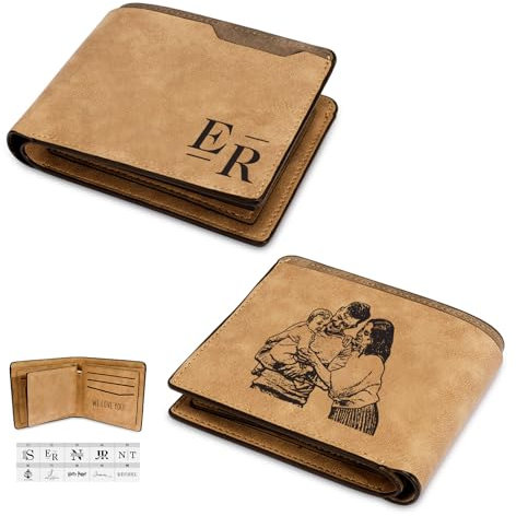 lorajewel Personalisierte Herren Geldbörsen mit Namen Portemonnaie Brieftasche mit Foto Gravur Geschenke für Männer Valentinstag Vatertag Geburtstag Weihnachten (D)