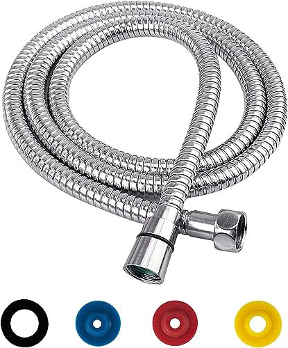 PacuM Shower Hose 1.5m Shower Pipe Smooth Shower Head Hose 1/2 Inch Universal Replacement Shower Hose Extension Silver Stainless Steel with 4 Washers for Bidet Sprayer, Chrome