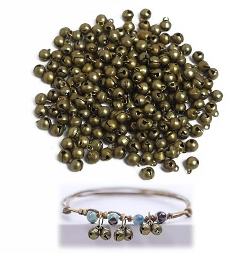 Glöckchen Goldene Vintage 200 Stück,Glöckchen zum Basteln in Zinklegierung,Kleine Glocke für Weihnachtskugeln Dekoration,Glöckchenstäbe Hochzeit,Katzen Welpe Glocken,Armbänder und DIY-Basteln,6mm