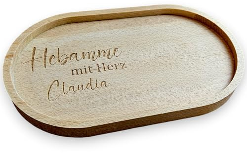 Geschenk für Hebamme - Personalisiertes Tablett mit Wunschname | Dankeschön mit Herz | Tasse optional
