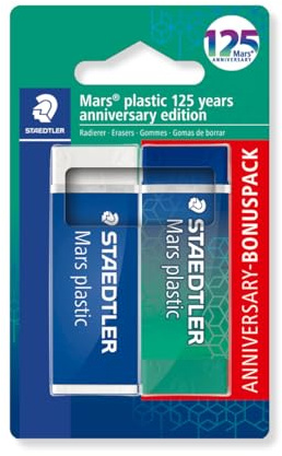 STAEDTLER Mars plastic Radiergummi – 125-Jahre-Edition, Blau/Grün | Für die Schule, geringe Krümelbildung, phthalatfrei – Jubiläumsedition – Art.-Nr. 52650MABK1