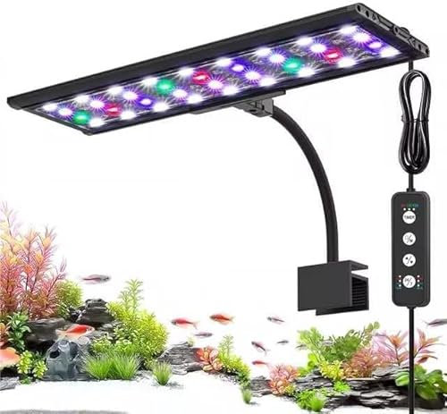 AQQA LED Aquarium Lights, 24/7 Mode Clip on Fish Tank Light, Full Spectrum Aquarium Plant Light with Memory Function, Adjustable Timer/Brightness, IP68 Waterproof for 60-80cm Tank, 26W