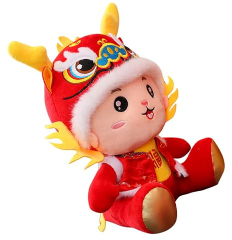 PRETYZOOM Dragon Chinois Toys Plush Plush Dragon Decoration Peluches géantes Jouets poupée Nains Peluche de en Peluche Coton PP Rouge