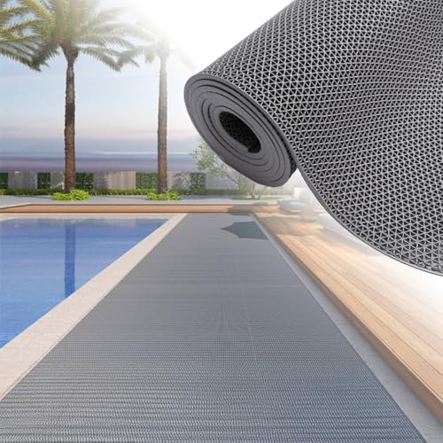 CTREVL Tapis Antidérapant pour Fond de Piscine, Rouleau de Tapis pour Zone Humide Intérieure et Extérieur, Tapis Antidérapant de Drainage en PVC pour Salle de Bain, Piscine, Cuisine(Gray,90x200x0.45cm