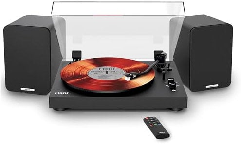 Mixx Analog System 5 Hi-Fi Vinyl Record Player with 50W RMS BT Speakers (mains powered) | Built-In Bluetooth Turntable | RCA, Optical & Bluetooth Connectivity | AT3600L Cartridge | Black/White