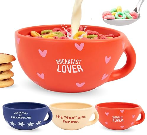 Fisura – Bol petit-déjeuner original Breakfast Lover. Tasse à café rouge 490 ml. Grand bol céramique pour café, muesli ou chocolat chaud. 16,5 cm x 7,5 cm