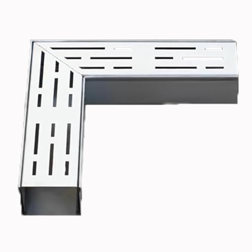 Schlankes Ablauf-Set aus Edelstahl mit Rost, 3,5 cm breiter, linearer Duschrinne für Hof, Terrasse, Auffahrt und Garage, Sturmablauf-Set für effektive Entwässerung, Ecke, 100 x 40 mm Breite