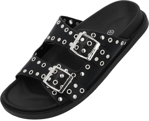 Palado Sandalen Damen Kannur by Sila Sahin - elegante Pantoletten - bequeme Hausschuhe - modische Sommerschuhe Schwarz UK3,5 - EU36