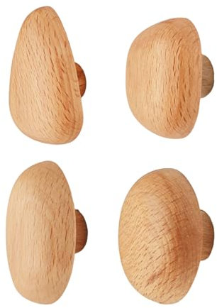 Xoeryoy Crochets muraux en Bois, 4pcs Horbands à Manteau en Bois Naturel Lourd, Piège Mural décoratif en Forme de Galets pour Serviettes suspendues, vêtements, Sacs