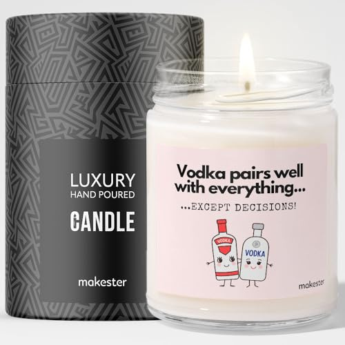 Gift for Vodka Lover - Luxury Soy Wax Candle - Vanilla, Jasmine, Sugared Almond - Makester