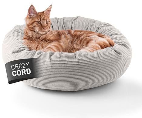Lumaland Komfort Katzenbett Cord, Ø 60 cm | Katzenhöhle Rutschfester Boden | Katzen Zubehör mit Softer Füllung & Cord-Bezug – alle Teile waschbar | Katzenkorb mit Reißverschluss und 15 cm hohem Rand