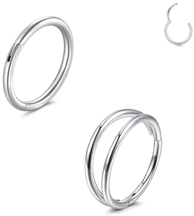 LAURITAMI 2 Stück Nasenpiercing Ring Chirurgenstahl 20G 18G 16G Dünn Doppelter Nasenpiercing Ring, Septum Clicker Ring, 6/8/10mm Helix Conch Knorpel Tragus Nasenpiercing Schmuck