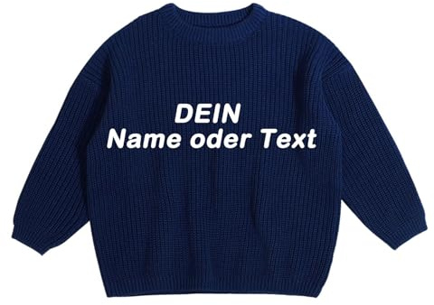 Generisch Handgefertigter Strickpullover Kinder, Pullover Selbst Gestalten mit Gesticktem Namen, Custom Sweater Langarm Rundhalspullover Personalisierte Pulli für Baby, Mädchen, Jungen 0-8 Jahre