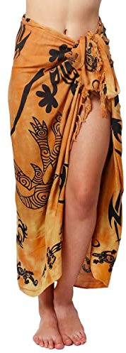 Ciffre Sarong Pareo Wickelrock Strandtuch Tuch Wickeltuch Handtuch Bunte Sommer Muster Set Gratis Schnalle Schliee, Gecko Tribal Beige + Schnalle, Ca 170cm x 110cm inklusive Fransen