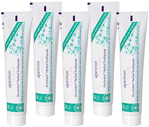 APEIRON Auromere Kräuter Zahncreme (5 X 75 Ml), Schön Kräftiger Kräutergeschmack, Kaum Aufschäumend, Bio Zahnpasta, Vegan, Fluoridfrei, Naturkosmetik