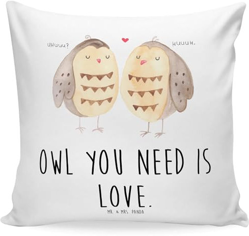 Mr. & Mrs. Panda Dekokissen Eulen Liebe - Geschenk, Sofakissen, Liebe Spruch, Kissenbezug 40x40, All You Need is Love, Motivkissen, Dekokissen Sofa,