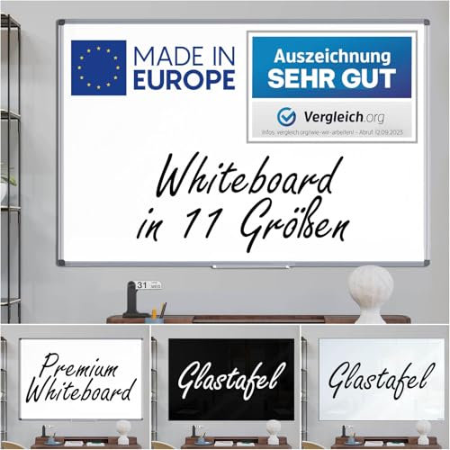 VISCOM Whiteboard magnetisch - 75 x 110 cm - Magnettafel in 11 Größen - Magnetwand, kratzfest & beschreibbar - mit Aluminium-Rahmen - für Hoch- und Querformat